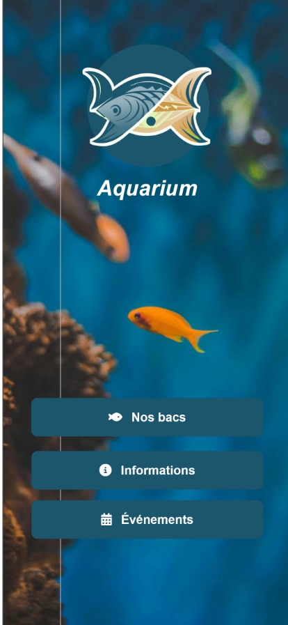 menu d'une application d'un aquarium