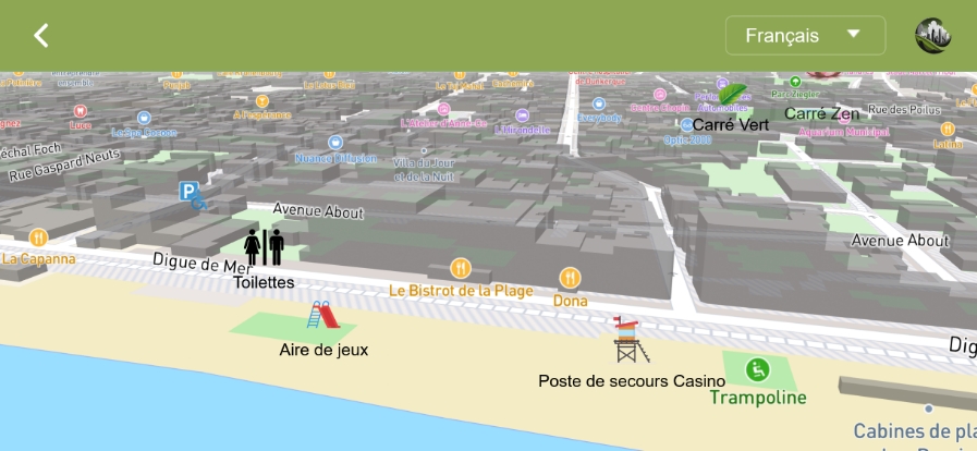 menu d'une application d'une cartographie